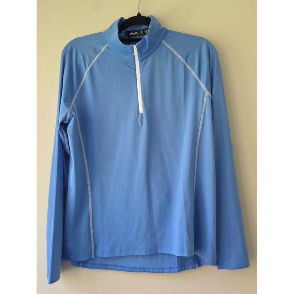 RLX Ralph Lauren Women's Sz L Blue Golf Stretch Jersey 1/4-Zip Pullover NWT